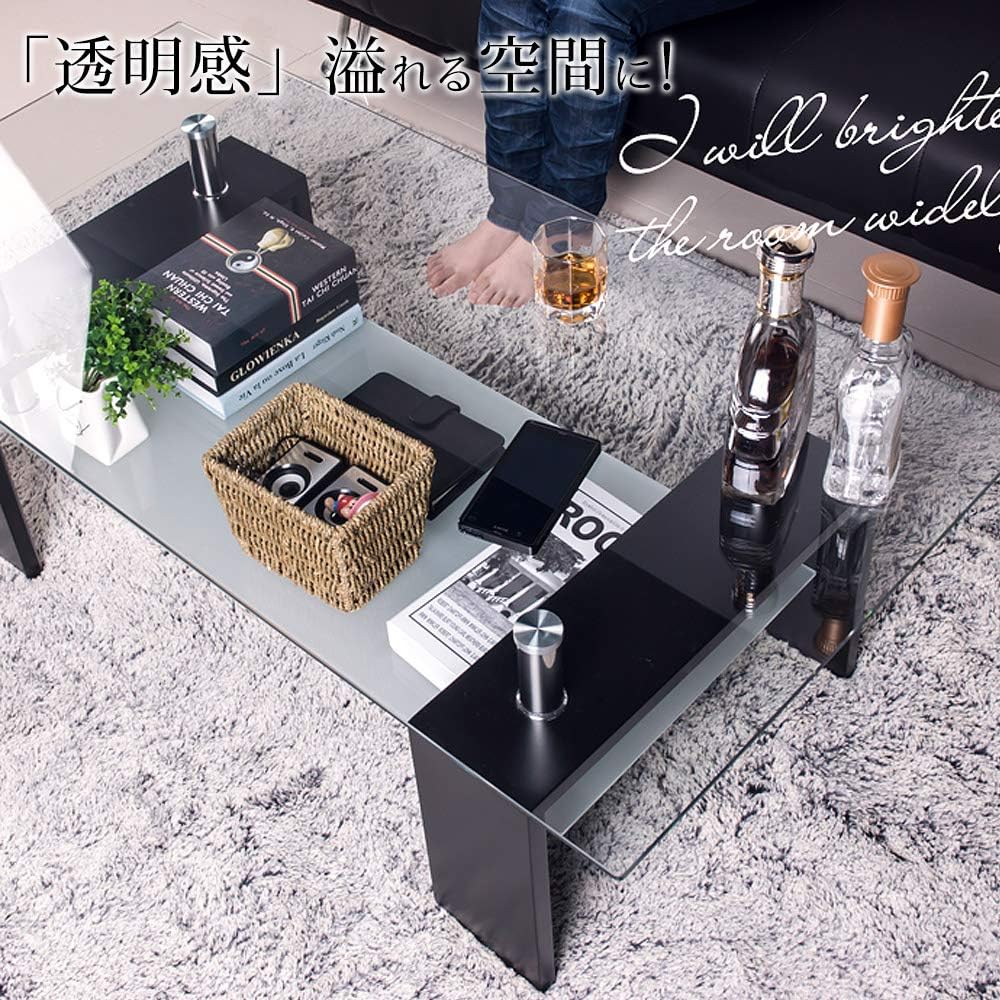 札幌【強化ガラス天板 センターテーブル②】幅120cm 引出し×3